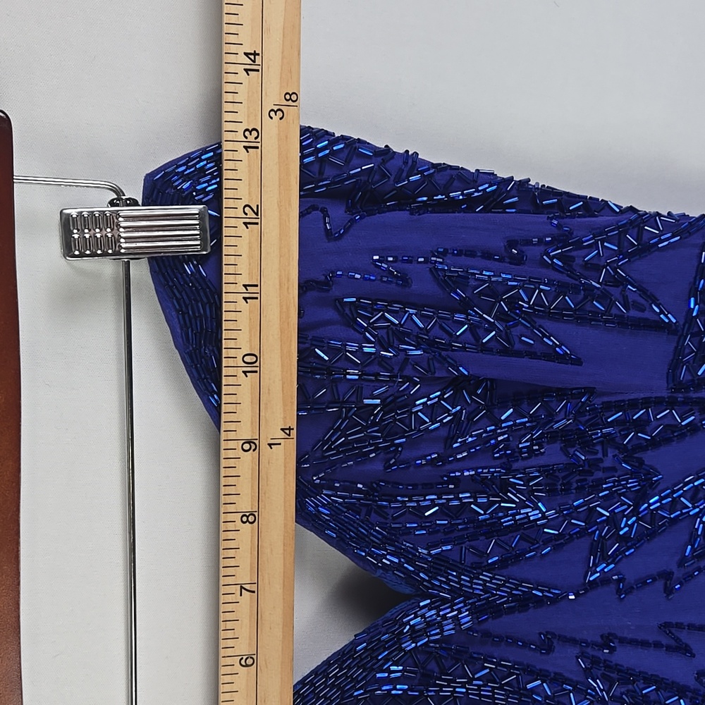Vintage Vibrant Blue Beaded Swing Silk Dress - Picture 8 of 9